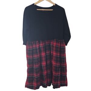 Torrid Plaid Challis to Knit Dress Plus Sz 2X Holiday Mini Dress NWOT Pockets